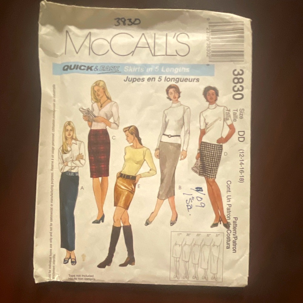 McCall's 3830 Quick & Easy Misses Skirt Sewing Pattern Size 12-18 CUT 2000s